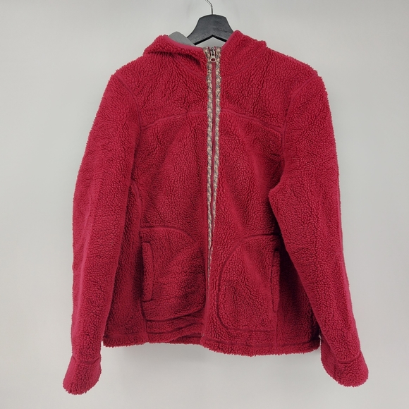 L.L. Bean Womens Polartec  Teddy Fuzzy Full Zip Hooded Jacket Maroon - Picture 1 of 8